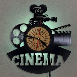 Cinema Vinyl Wall Clock-LED Illuminated Wall Clock-12 Inch Silent Clock-Cinema Home Theater and Popcorn--Wall Decoration Living Room Bedroom-Gift for Movie Lover