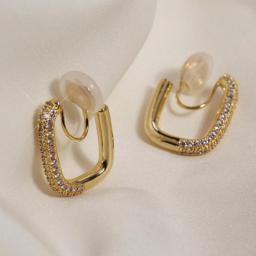 Classic ALloy Metal Square Rhinestone Hoop mosquito coil clip Earrings for Woman Non Pierced Temperament Girl Daily Wear