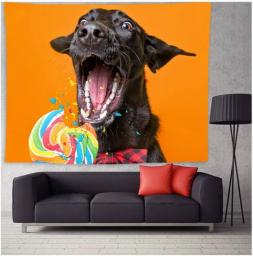 Classroom Tapestry Black Dog Printed Animal Painting Tapestry Wall Hanging Dog Poster Wall Art Tapestry Living Room Decorative Tapestry 200*150cm