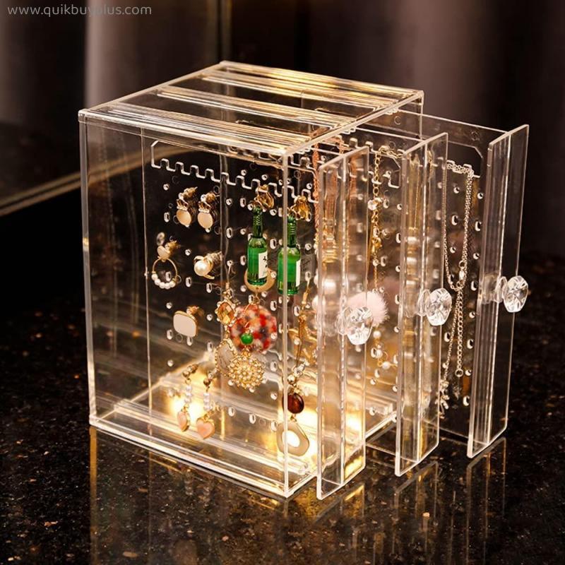 Clear Glass Jewelry Box - Jewelry Case With Lid Vanity Vintage Metal Brass Jewellery Display Dust-Proof Organizer For Earring Ring Necklace For Bedroom