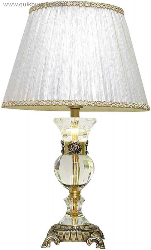 Cocostor Art Deco Table Lamps European Crystal Table Lamp Lampshade Inlaid with Rim Cloth Carved Copper Base Table Light Room Decoration (Size : 33 * 55cm)