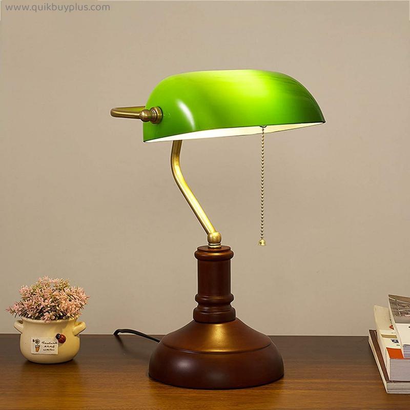 Cocostor Art Deco Table Lamps Retro Bankers Lamp Study Office Traditional Lighting Bedside Reading Lamp Wooden Base Adjustable Lamp