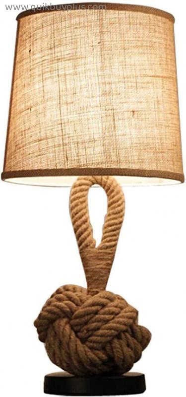 Cocostor Art Deco Table Lamps Retro Hemp Rope Table lamp E27 Industrial Bedside Lamp with Fabric Lamp Shade Vintage Desk Table Light
