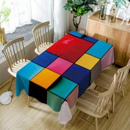 Color Square Stripe Pattern Table Cloth Waterproof Rectangular Tablecloth Coffee Table for Living Room Mantel Mesa