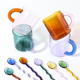 Colorful Fat Handle Glass Mug Coffee Cup Glass Spoon Borosilicate Glass Cup Office Cups Birthday Gift Coffee Mugs Tea Spoon