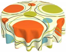 Colorful Retro Abstract Pattern Table Cloth Mid Century Round Table Cover Washable Polyester Tablecloths for Home Kitchen