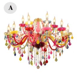 Colorful crystal chandelier pink, green, purple, red, blue living room bedroom dining room girl children's room chandelier
