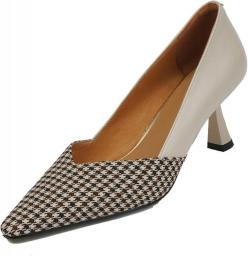Comfy Slip-on Party Dress Pumps with Pointed Toe Trendy Houndstooth High Stiletto Heeled Pumps for Womens