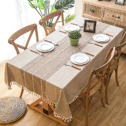 Cotton Linen Tablecloths, Wrinkle Free Anti-Fading Table Cloth, Tassel Rectangle Indoor ,Outdoor Dining Table Cover
