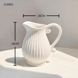 Country Style Creativity Desktop Vase Vintage White Jug Vase Garden Watering Ceramic Kettle Flower Vase Pot Home Decor Crafts