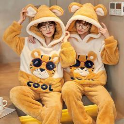 Couple Pajamas Sets Winter Thicken Pyjamas Sleepwear Women Men Korean Loose Pajamas Cartoon Chick Nightwear Adult Pijama Mujer