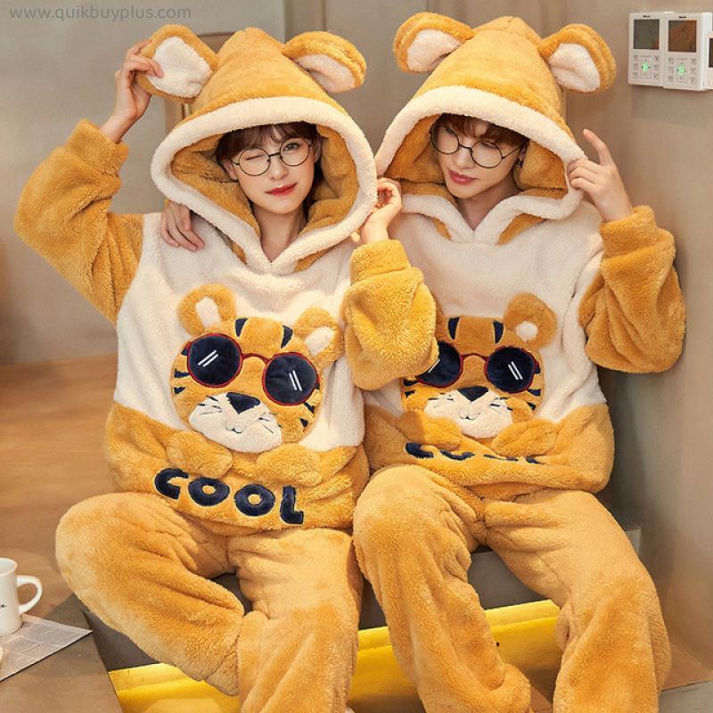 Couple Pajamas Sets Winter Thicken Pyjamas Sleepwear Women Men Korean Loose Pajamas Cartoon Chick Nightwear Adult Pijama Mujer