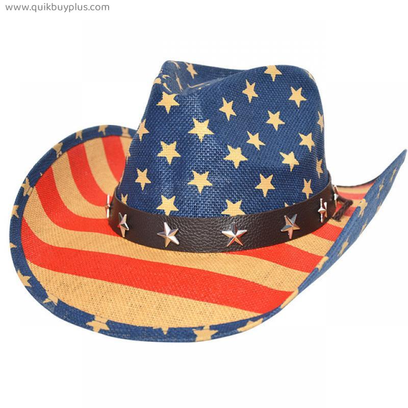 Cowboy hat American West curled straw hat Panama cowboy hat Top hat Personality star cowboy sun hat Jazz hat