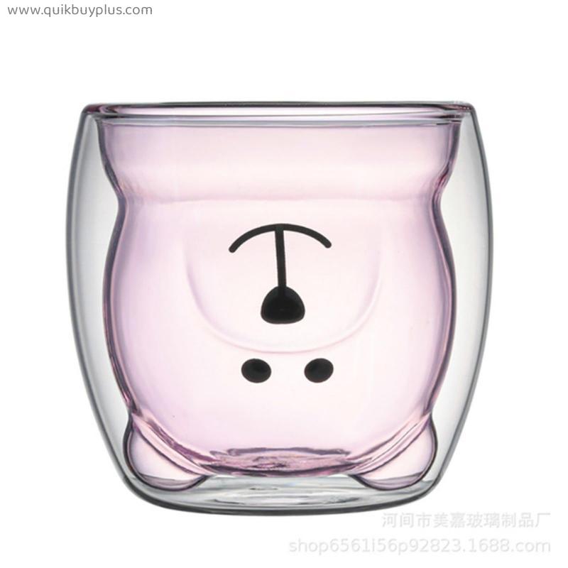 Creative Cute Bear Coffee Mugs Double Wall Glass Cup Animal Double-layer Milk Juice Tea Mug Cup