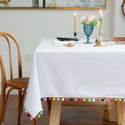 Creative Tassel Proud Rose Navy Blue Table Cloth Cotton Linen Tablecloths banquet Wedding Tablecloth Decoration