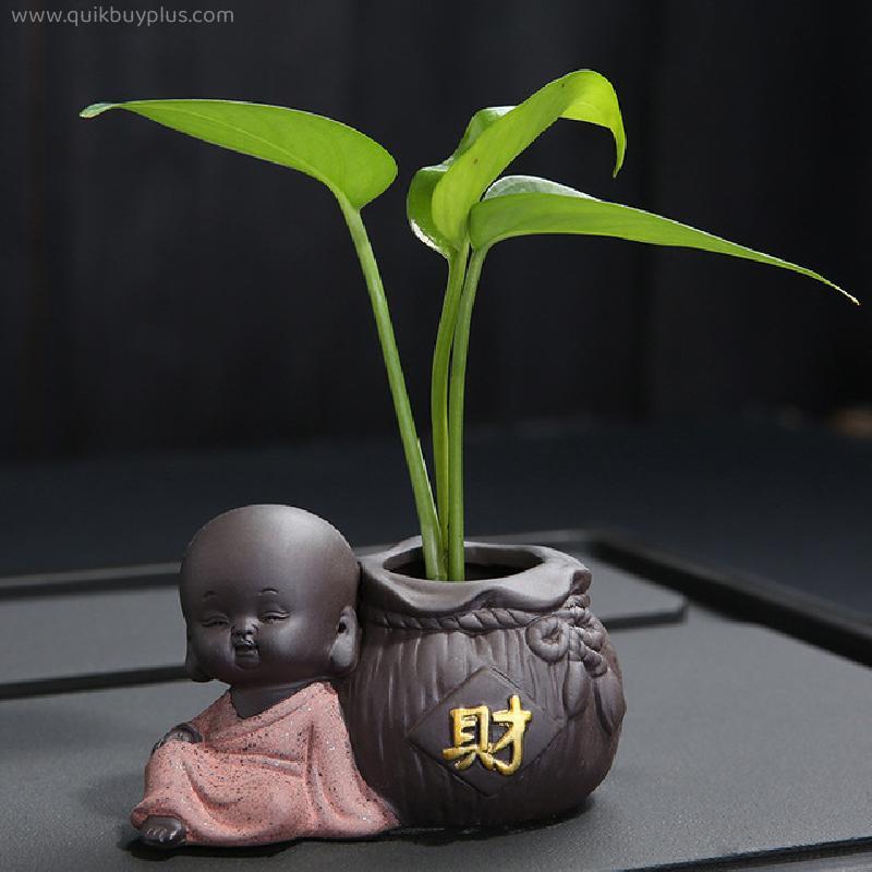 Creative Tea Pet Little Monk Vase Ceramic Hydroponic Pot Container For Home Decoration Purple Clay Tea Set