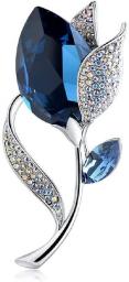 Crystal Tulip Brooch Female Personality All-Match Corsage Atmospheric Fashion Anti-Glare Pin Wholesale (Color : Blue)