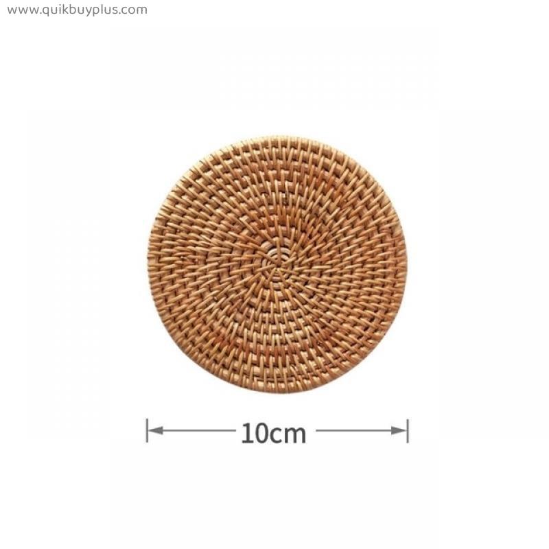 Cup Mat Round Natural Rattan Hot Pad ,Hand Woven Hot Insulation Placemats Table Padding Kitchen Decoration Accessories