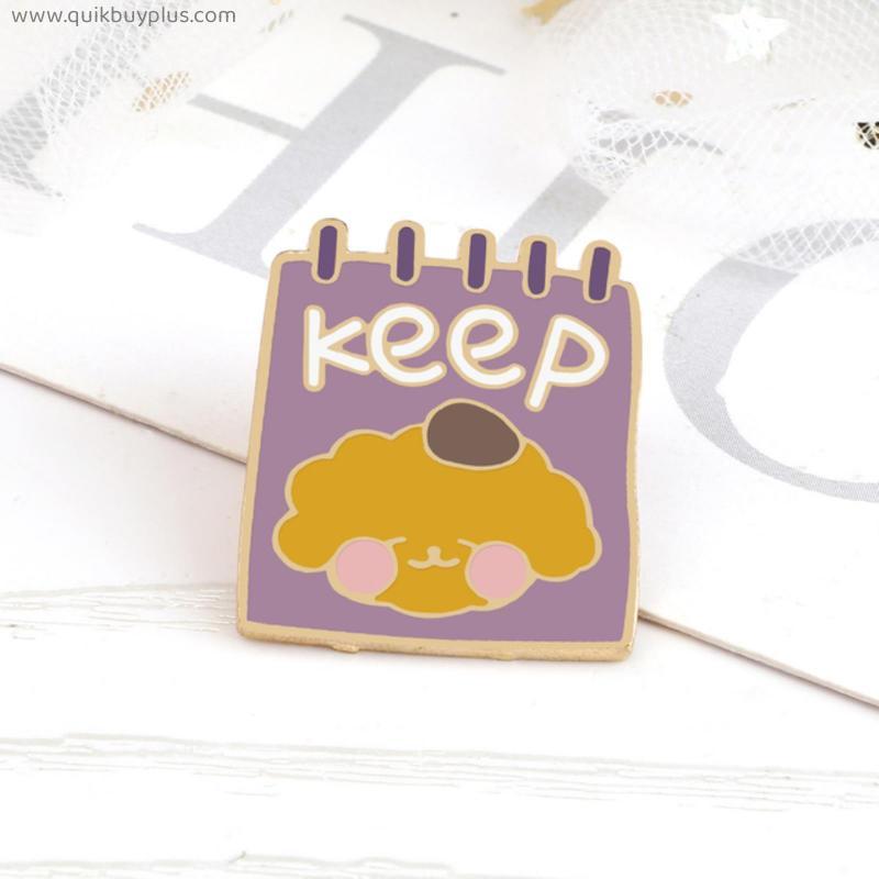 Custom KEEP Notebook Enamel Brooches Kawaii Hat Dogs Pins Cartoon Animals Badges for Women Men Denim Lapel Jewelry Friends Gifts