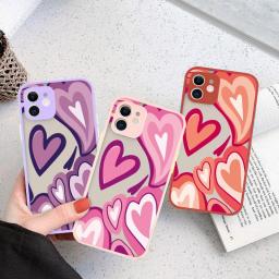Cute  Matte Love Heart Pattern Phone Case For IPhone 11 12 13 Pro Max Mini X XR XS Max SE 2020 TPU+PC Shockproof Hard Cover