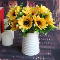 Cute 1 Bunch 7 Heads Sunflower Silk Artificial Flower Bouquet For Home Wedding Decoration Living Room Party Table Window Decor