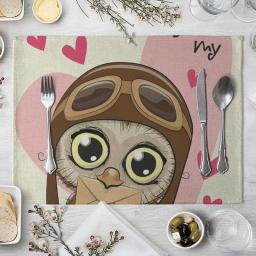 Cute Anime Owl Table Napkin Cartoon Placemat Fashion Table Mat for Wedding Kitchen Decor Placemat Dining Accessories Coaster Pad
