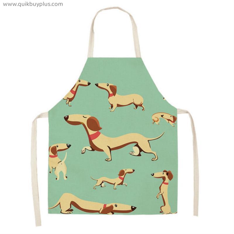 Cute BullDog Dog Print Kitchen Aprons Unisex Dinner Party Cooking Bib Funny Pinafore Cotton Linen Cleaning Apron Delantal
