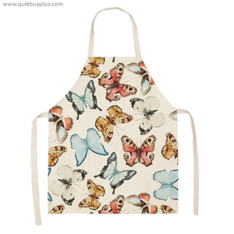 Cute Cartoon Butterfly Apron Printed Kitchen Aprons for Women Cotton Linen Home Cooking Baking Waist Bib Pinafore Cleaning Tools