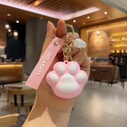 Cute Cartoon Silicone Dog Cat Paw Keychain Girls School Bag Handbag Decor Animal Claws Keyring Fashion Women Jewelry Gift 2022