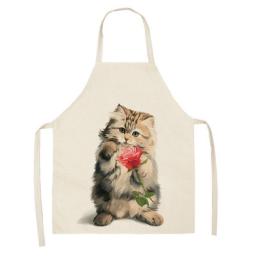 Cute Cat Kitchen Sleeveless Aprons for Women Cotton Linen Bibs Household Cleaning Pinafore Home Cooking Chef Apron Delantal