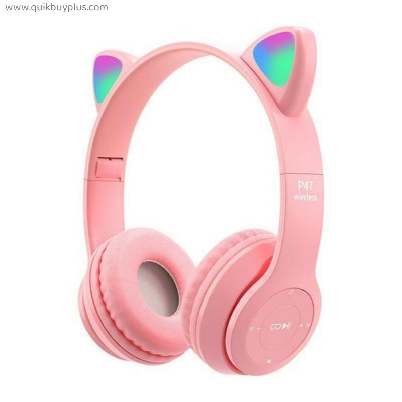 Cute Cat LED Earphones Wireless Headphones Muisc Stereo Bluetooth-compatible Headphone With Mic Children Earpieces Headset Gift