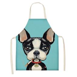 Cute Dog Pug Printed Cotton Linen Sleeveless Aprons Kitchen Aprons Women Home Cooking Baking Waist Bibs Pinafore