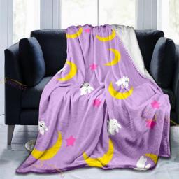 Cute Fairy Sailor Moon Flannel Blanket Luna Cat Soft Fleece Throw Blankets  Cover Picnic Yoga Mat Tapestries Home Decor Gifts