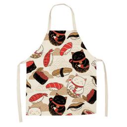 Cute Lucky Cat Apron Kitchen Apron Cotton Linen Bibs Household Cleaning Pinafore Home Cooking Aprons for Women Delantales
