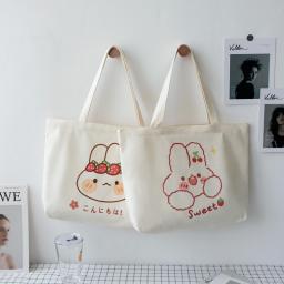 Cute Rabbit Bear Handbag Canvas Bag Casual Large Capacity Shopping Bag Kawaii Ladies Shoulder Bag Shopping Grocery Bag