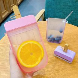 Cute Straw Cup New Plastic Popsicle Water Bottle Outdoor Transparent Juice Drinking Cup Creative Student Mug For Adult Children