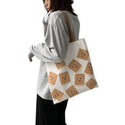 Cute canvas bag women's one-shoulder college small fresh literary zipper anime print bag women