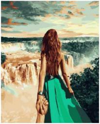 DCPPCPD Paint By Numbers,Paint By Numbers For Adults And Kids DIY Gift Mountains Waterfall Hold Hands Girl Graffiti Hand Painted Oil Figure Color Room Arts Decor,40X50Cm DIY Frame