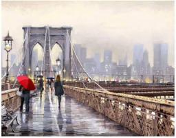 DCPPCPD Paint By Numbers,Paint By Numbers For Adults And Kids DIY Oil Painting Gift Iron Bridge Rain Pedestrian Canvas Art Bedroom Home Decoration,40X50Cm DIY Frame