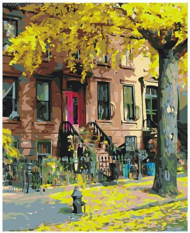 DCPPCPD Paint by Numbers,Paint by Numbers for Adults and Kids DIY Oil Painting Gift Landscape Street Green Tree Houses Canvas Art Bedroom Home Decoration,40X50Cm No Frame