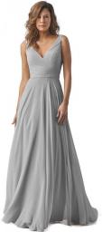 DFDG Ruched Chiffon Bridesmaid Dresses Long For Women V Neck Formal Wedding Party Dress CM019