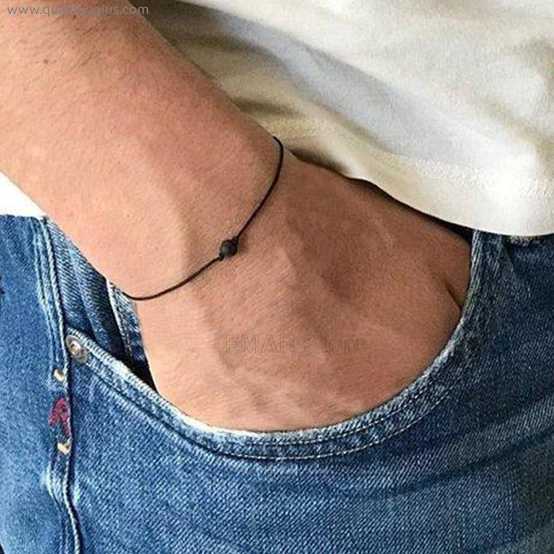DIY Charm Black Thread Bracelet for Couple Volcanic Stone Bracelet Bead Adjustable Bangles Women Man Lucky Wish Jewelry
