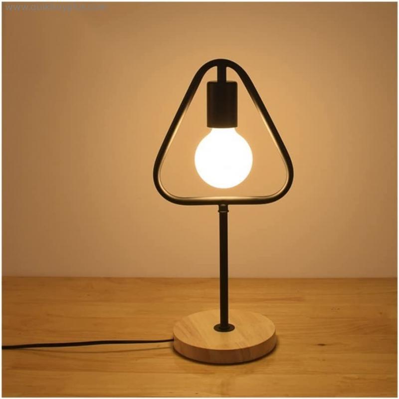 DXYSS Table Lamps for Bedroom Modern Minimalist Table Lamp Wrought Iron LED E27 Desk Lamp Geometry Frame Table Light for Bedroom, Living Room, Bedside Wooden Base Button Switch