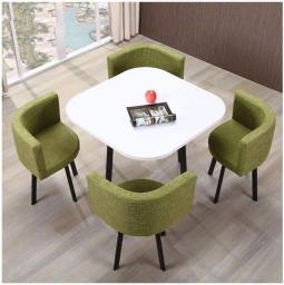 DZFURNIT Office Business Reception Room Dining Table Set, Business Negotiation Table and Chair Combination Simple Office Shop Reception Table 1 Table 4 Chairs Cotton Linen Round Table 80cm
