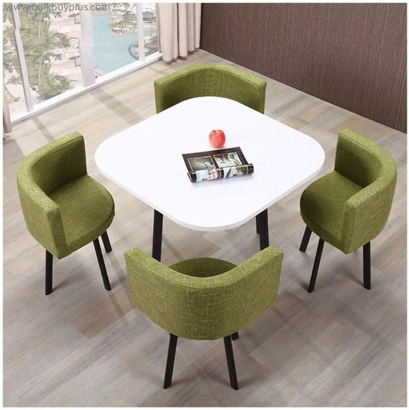 DZFURNIT Office Business Reception Room Dining Table Set, Business Negotiation Table and Chair Combination Simple Office Shop Reception Table 1 Table 4 Chairs Cotton Linen Round Table 80cm