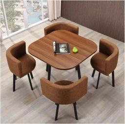 DZFURNIT Office Business Reception Room Dining Table Set, Business Negotiation Table and Chair Combination Simple Office Shop Reception Table 1 Table 4 Chairs Cotton Linen Space Round Table 80cm