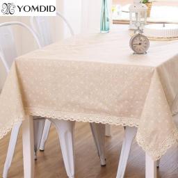 Daisy Flower Pattern Tablecloth Linen Cotton Table Cloth Lace Edge Rectangular Table Cloth Home Wedding Party Decor