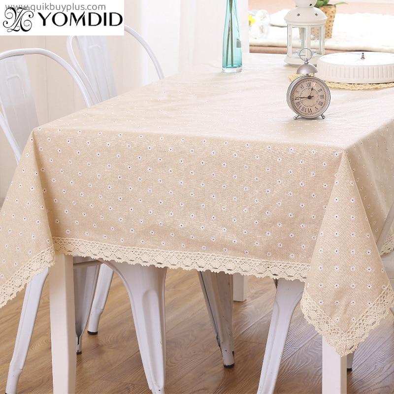 Daisy Flower Pattern Tablecloth Linen Cotton Table Cloth Lace Edge Rectangular Table Cloth Home Wedding Party Decor