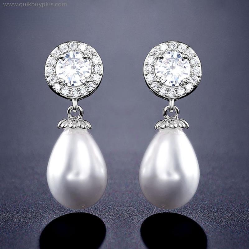 Delicate Fashion Silver Color Water Imitation Pearls Dangle Earrings for Women Shiny Elegant Earring Lady Wedding Jewelry