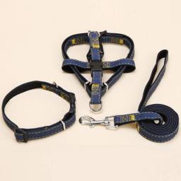 Denim Pet Dog Collar Harness Leash Set for Puppy Dog Cat, Adjustable Dog Harness Vest Collar Lead S/M/L/XL